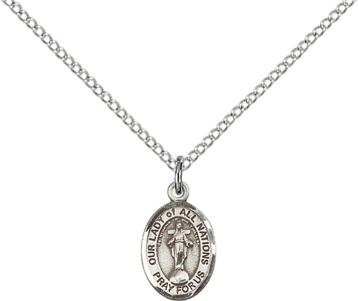 Sterling Silver O/L of All Nations Pendant with 18 inch Sterling Silver Light Curb Chain - Small