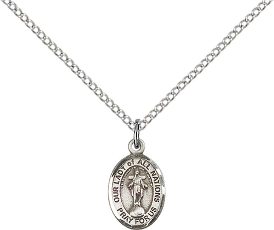 Sterling Silver O/L of All Nations Pendant with 18 inch Sterling Silver Light Curb Chain - Small