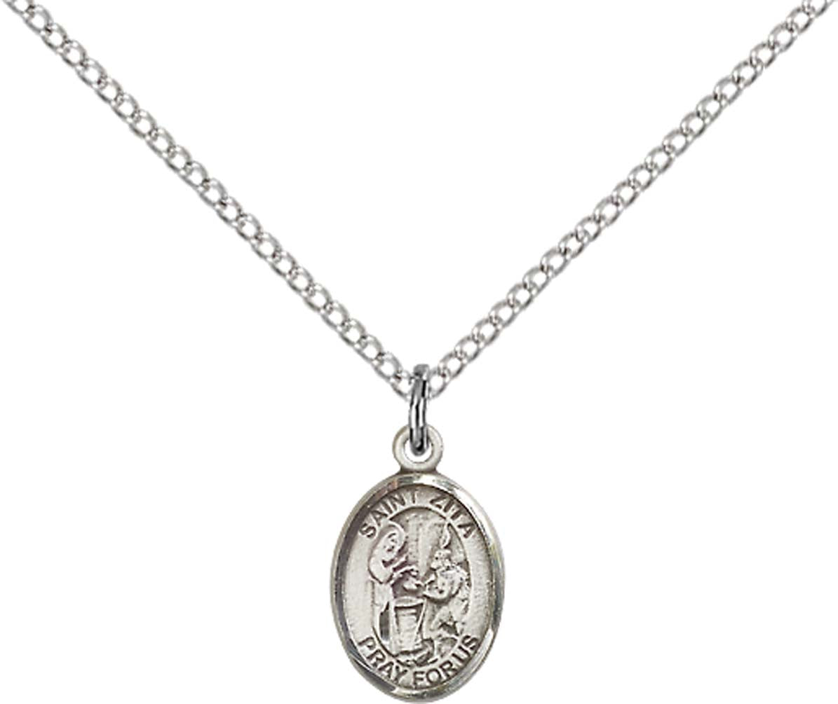 Sterling Silver St. Zita Pendant with 18 inch Sterling Silver Light Curb Chain - Small