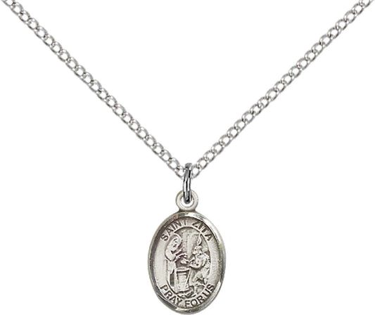 Sterling Silver St. Zita Pendant with 18 inch Sterling Silver Light Curb Chain - Small