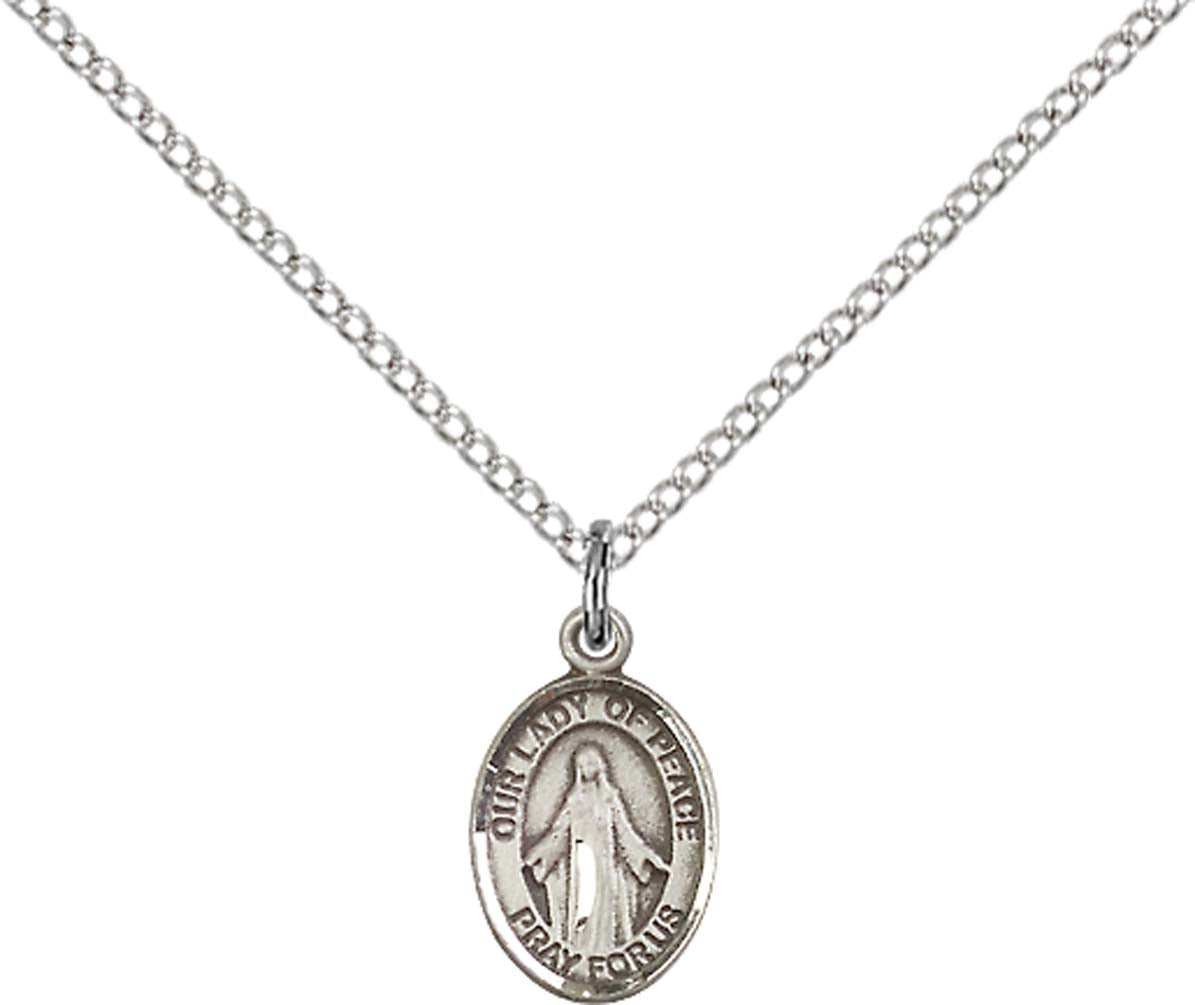Sterling Silver O/L of Peace Pendant with 18 inch Sterling Silver Light Curb Chain - Small