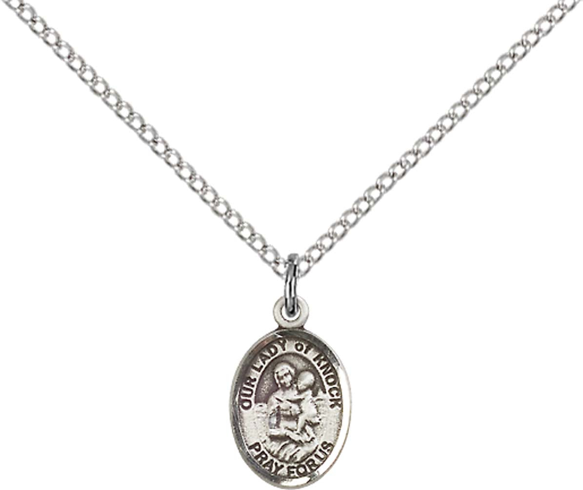 Sterling Silver O/L of Knock Pendant with 18 inch Sterling Silver Light Curb Chain - Small