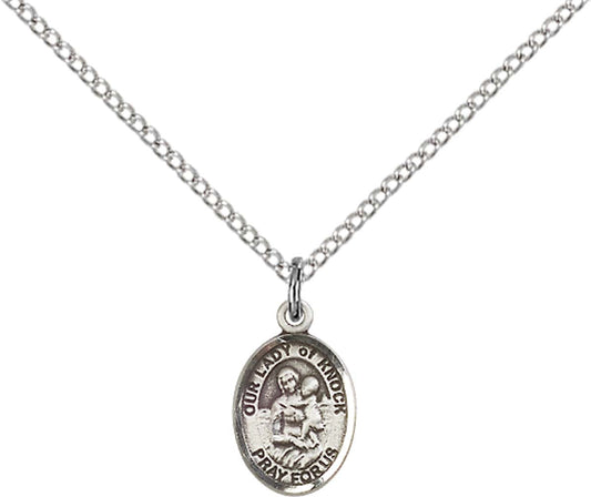 Sterling Silver O/L of Knock Pendant with 18 inch Sterling Silver Light Curb Chain - Small