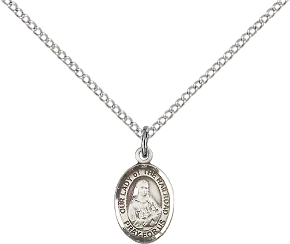 Sterling Silver O/L of the Railroad Pendant with 18 inch Sterling Silver Light Curb Chain - Small