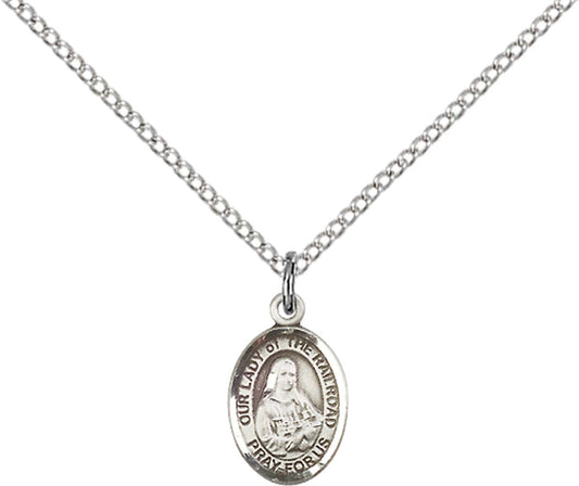 Sterling Silver O/L of the Railroad Pendant with 18 inch Sterling Silver Light Curb Chain - Small