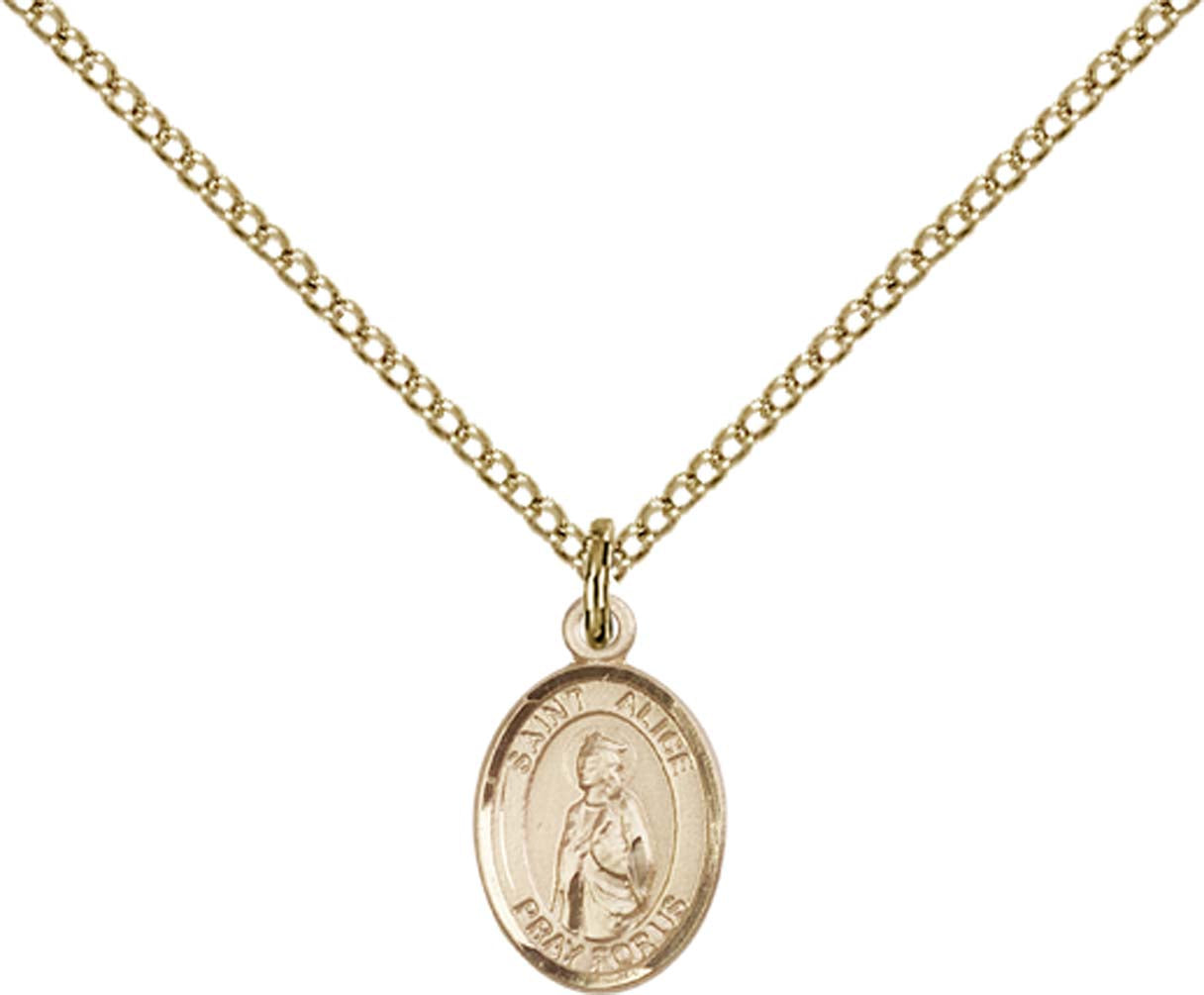 14kt Gold Filled St. Alice Pendant with 18 inch Gold Filled Light Curb Chain - Small
