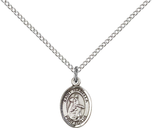 Sterling Silver St. Isabella of Portugal Pendant with 18 inch Sterling Silver Light Curb Chain - Small