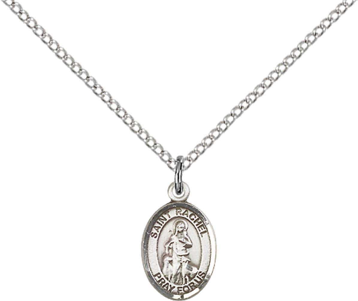 Sterling Silver St. Rachel Pendant with 18 inch Sterling Silver Light Curb Chain - Small