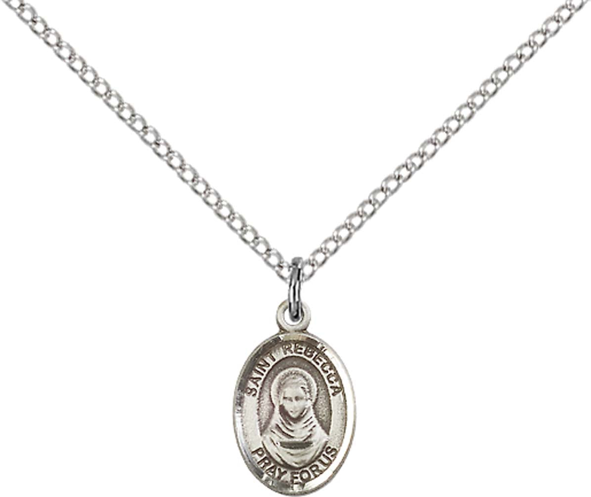 Sterling Silver St. Rebecca Pendant with 18 inch Sterling Silver Light Curb Chain - Small