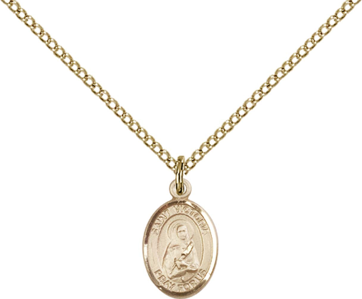 14kt Gold Filled St. Victoria Pendant with 18 inch Gold Filled Light Curb Chain - Small