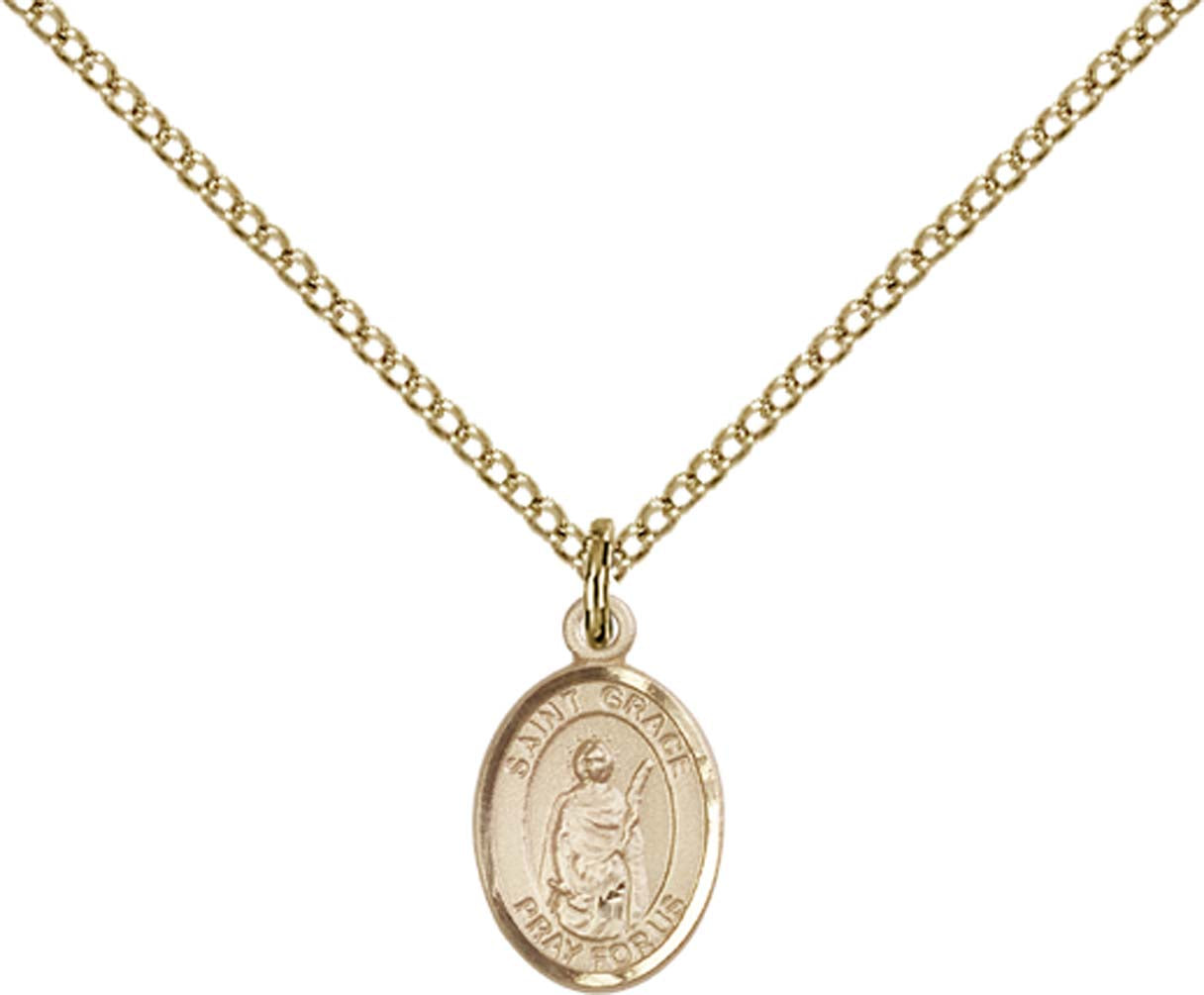 14kt Gold Filled St. Grace Pendant with 18 inch Gold Filled Light Curb Chain - Small