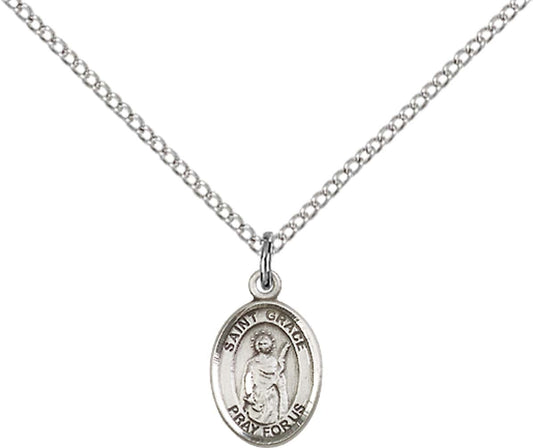 Sterling Silver St. Grace Pendant with 18 inch Sterling Silver Light Curb Chain - Small