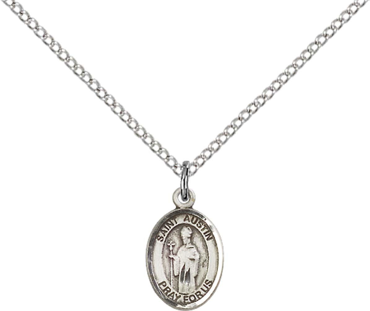 Sterling Silver St. Austin Pendant with 18 inch Sterling Silver Light Curb Chain - Small