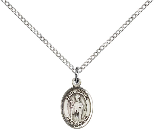 Sterling Silver St. Austin Pendant with 18 inch Sterling Silver Light Curb Chain - Small