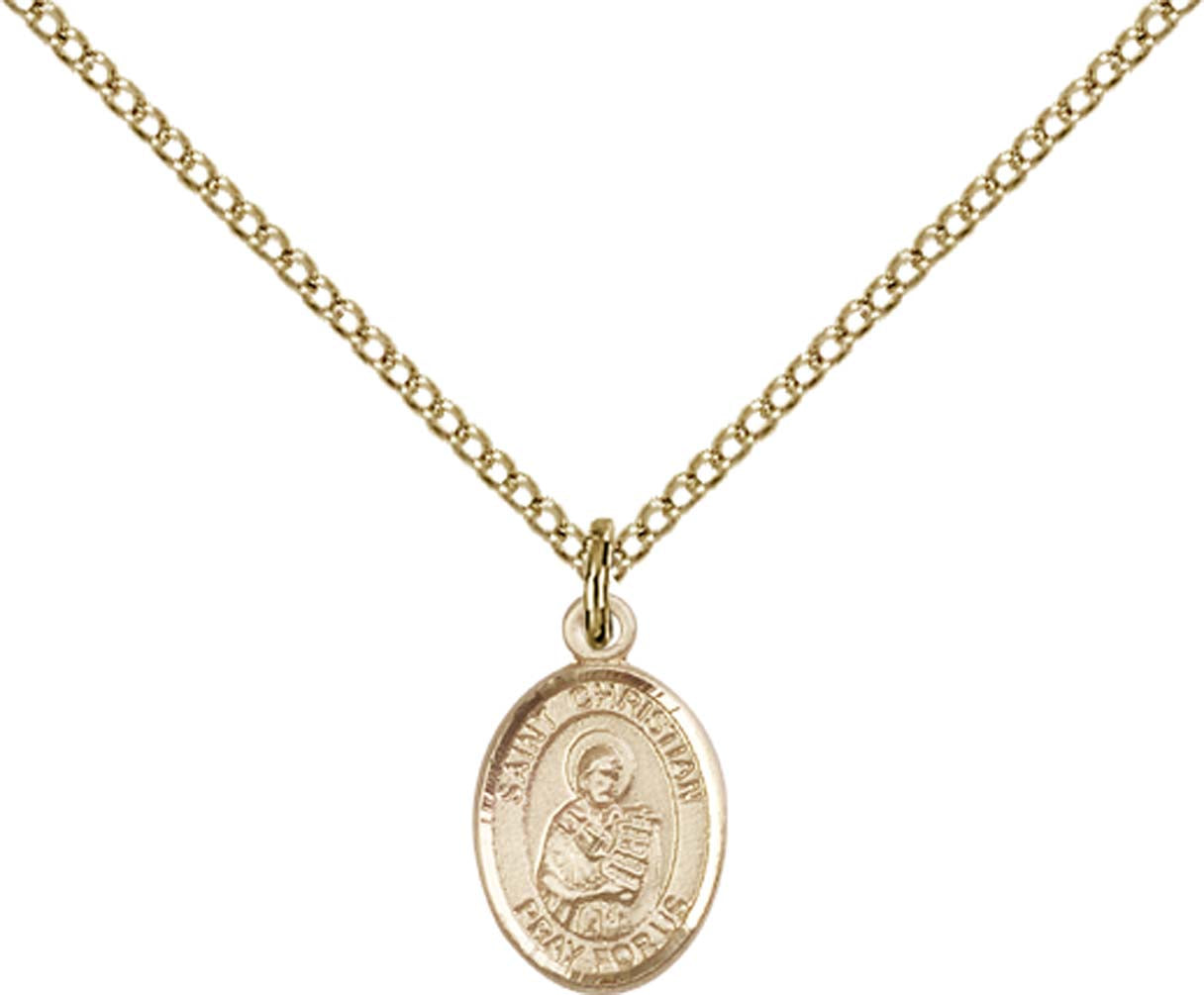 14kt Gold Filled St. Christian Demosthenes Pendant with 18 inch Gold Filled Light Curb Chain - Small