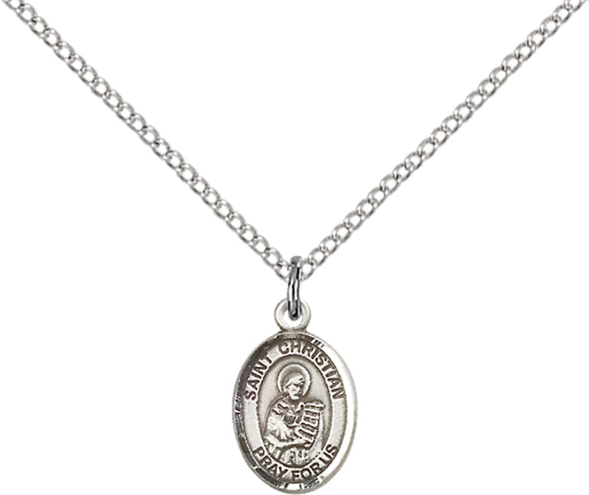 Sterling Silver St. Christian Demosthenes Pendant with 18 inch Sterling Silver Light Curb Chain - Small
