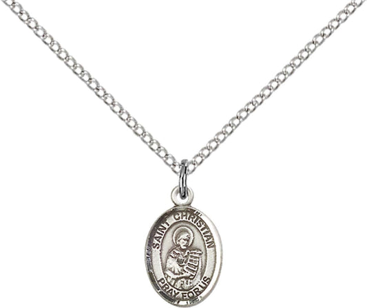 Sterling Silver St. Christian Demosthenes Pendant with 18 inch Sterling Silver Light Curb Chain - Small
