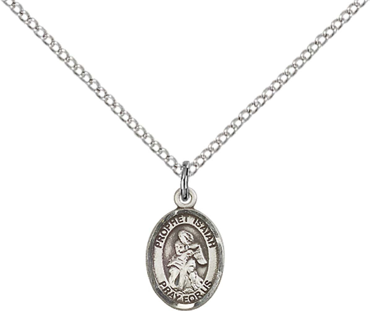 Sterling Silver St. Isaiah Pendant with 18 inch Sterling Silver Light Curb Chain - Small