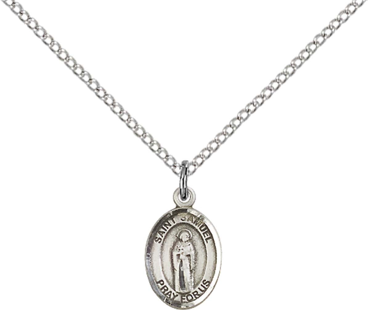 Sterling Silver St. Samuel Pendant with 18 inch Sterling Silver Light Curb Chain - Small