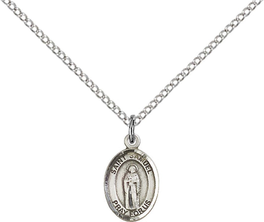 Sterling Silver St. Samuel Pendant with 18 inch Sterling Silver Light Curb Chain - Small
