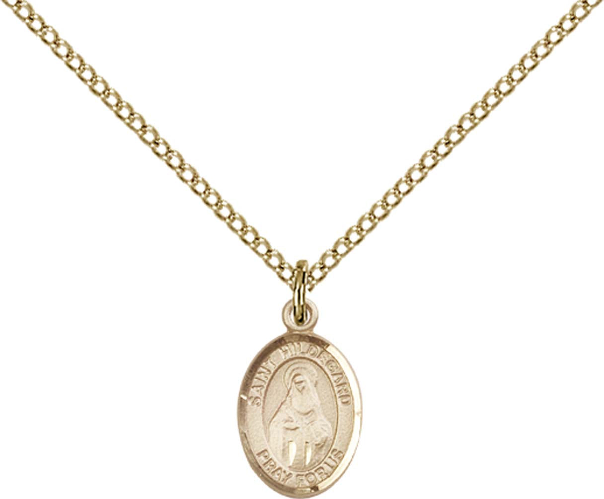 14kt Gold Filled St. Hildegard Von Bingen Pendant with 18 inch Gold Filled Light Curb Chain - Small