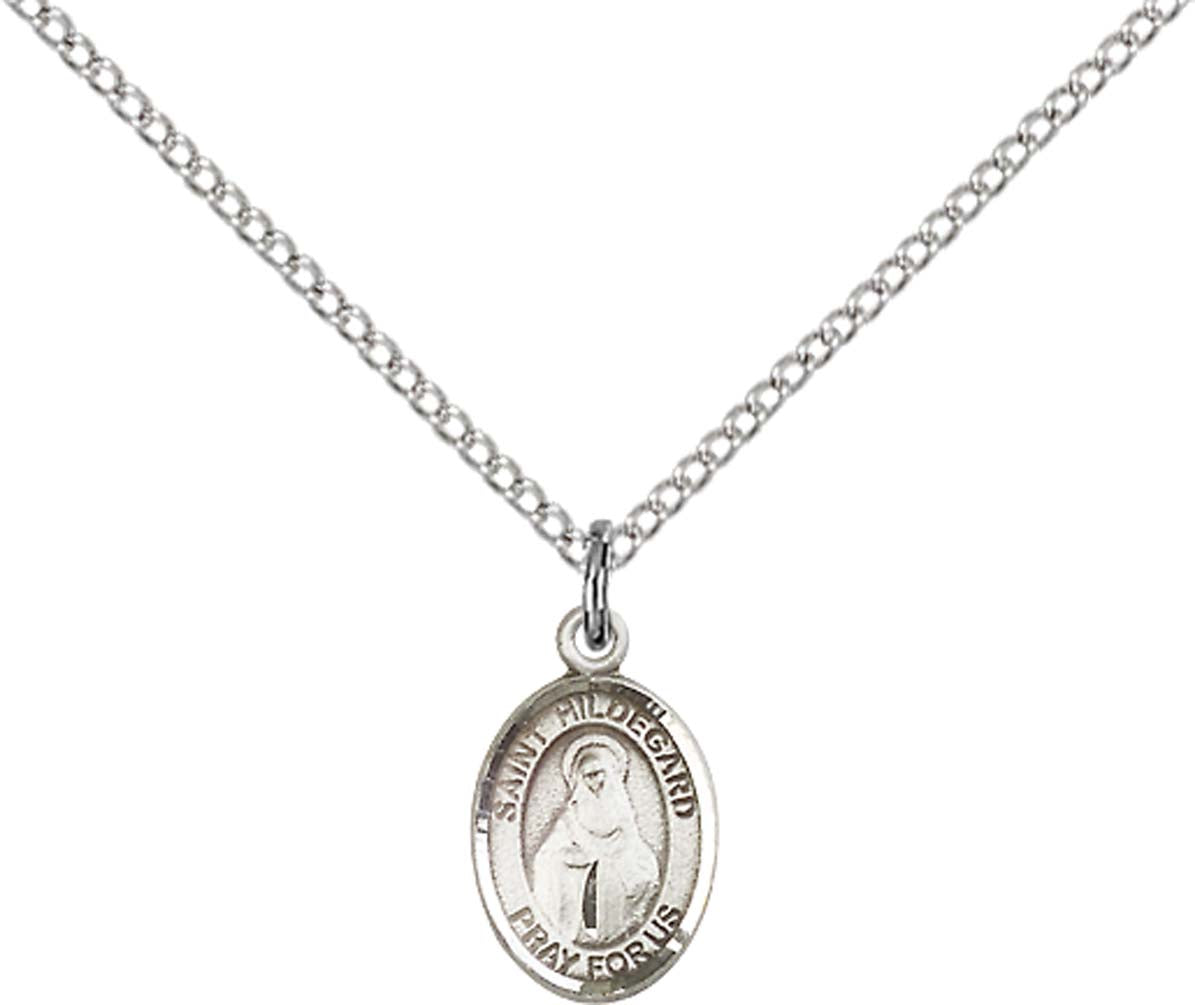 Sterling Silver St. Hildegard Von Bingen Pendant with 18 inch Sterling Silver Light Curb Chain - Small