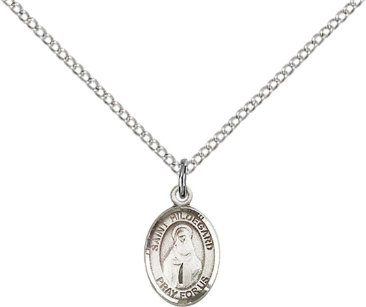 Sterling Silver St. Hildegard Von Bingen Pendant with 18 inch Sterling Silver Light Curb Chain - Small