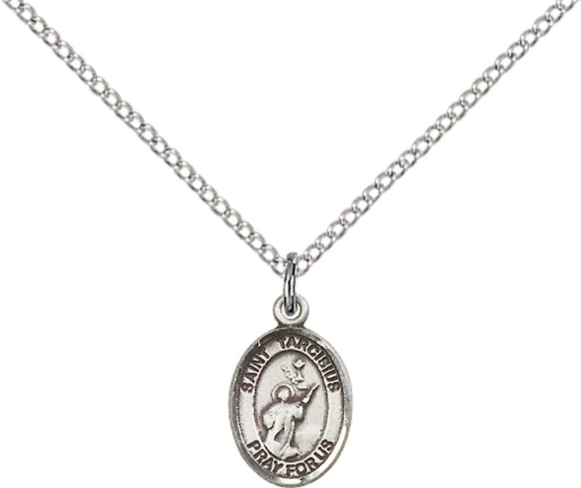 Sterling Silver St. Tarcisius Pendant with 18 inch Sterling Silver Light Curb Chain - Small