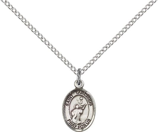 Sterling Silver St. Tarcisius Pendant with 18 inch Sterling Silver Light Curb Chain - Small