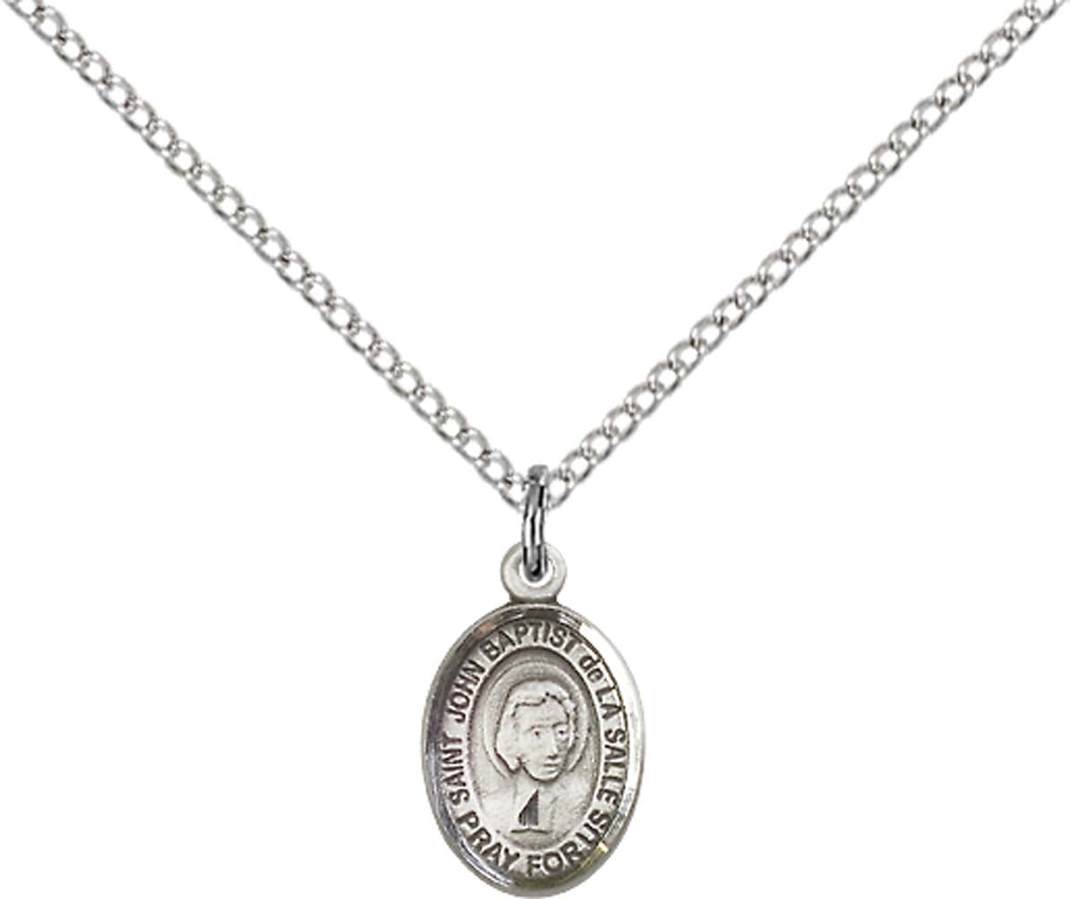 Sterling Silver St. John Baptist de La Salle Penda with 18 inch Sterling Silver Light Curb Chain - Small