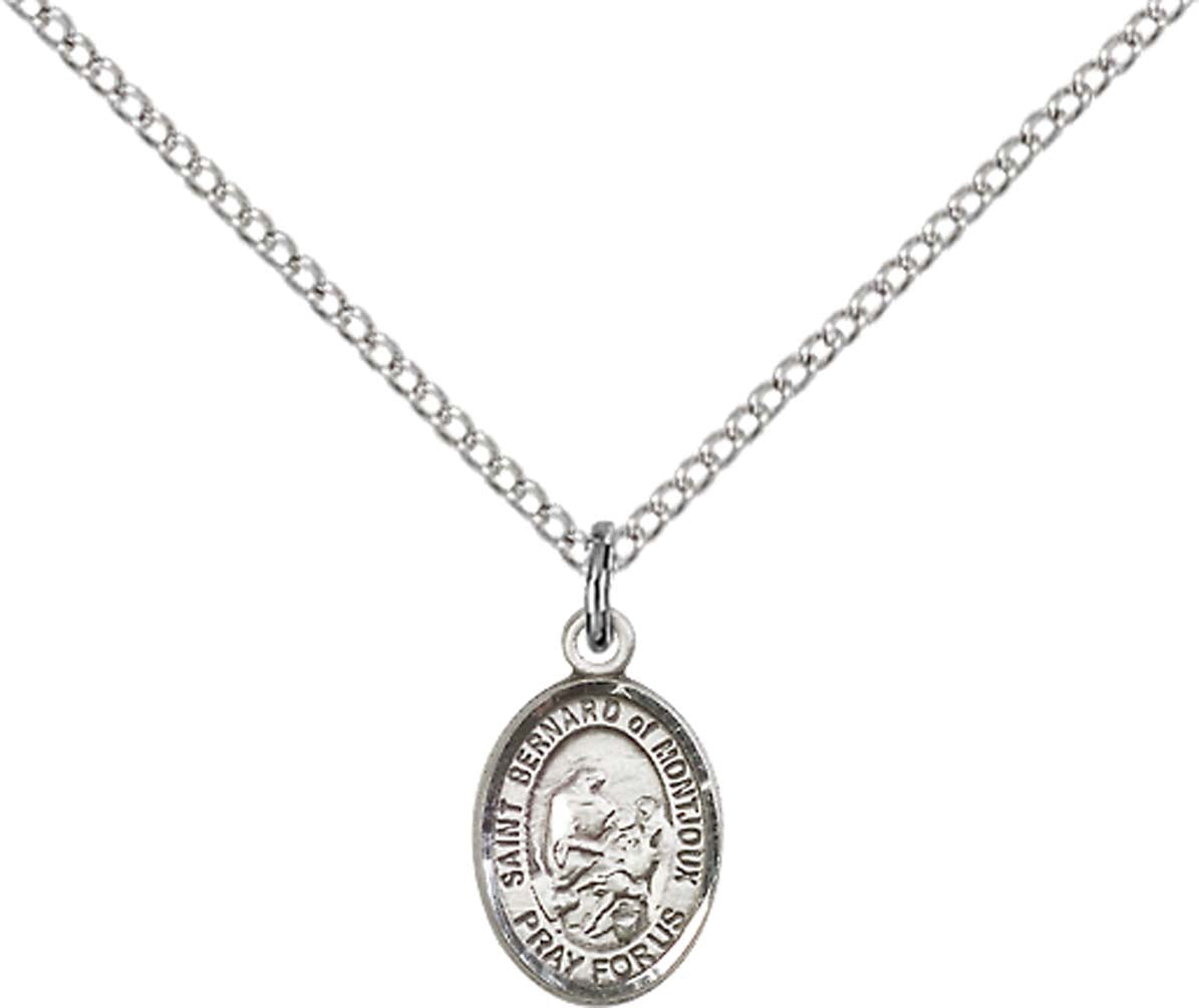 Sterling Silver St. Bernard of Montjoux Pendant with 18 inch Sterling Silver Light Curb Chain - Small