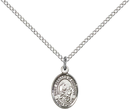 Sterling Silver St. Bernard of Montjoux Pendant with 18 inch Sterling Silver Light Curb Chain - Small