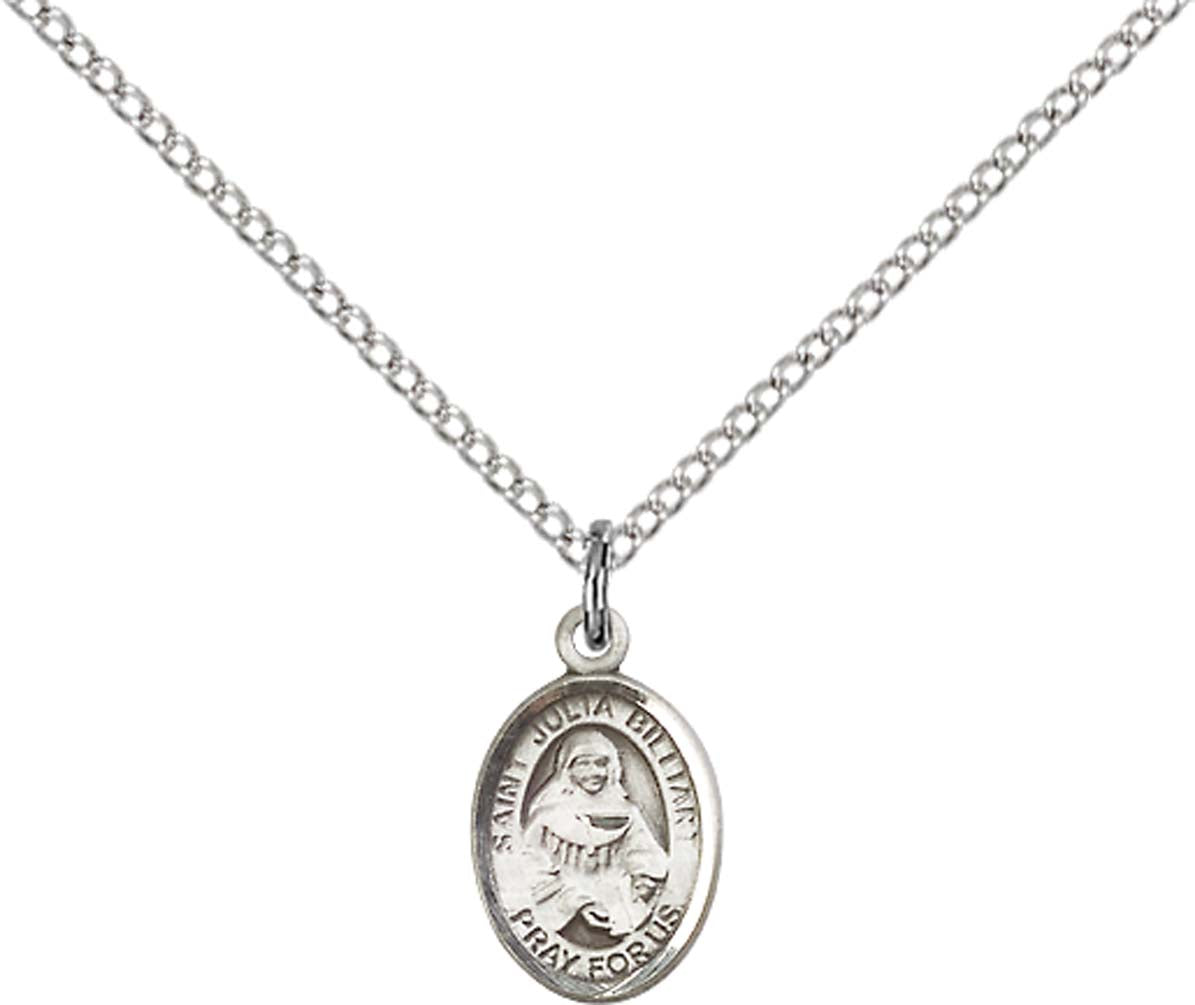 Sterling Silver St. Julia Billiart Pendant with 18 inch Sterling Silver Light Curb Chain - Small