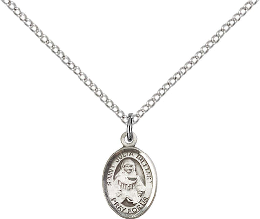 Sterling Silver St. Julia Billiart Pendant with 18 inch Sterling Silver Light Curb Chain - Small