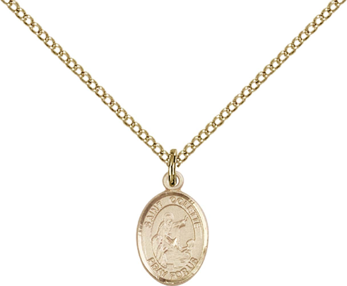 14kt Gold Filled St. Colette Pendant with 18 inch Gold Filled Light Curb Chain - Small