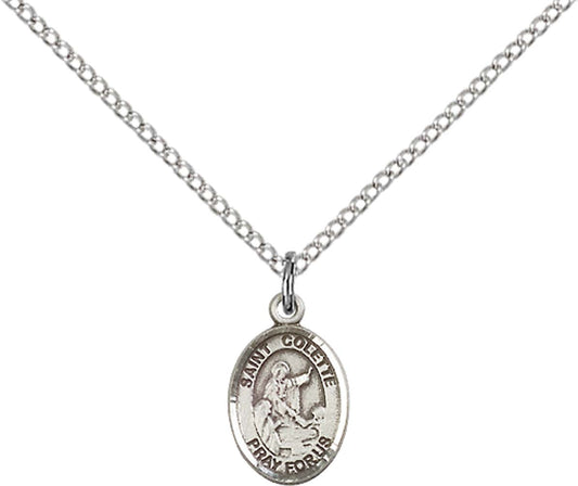 Sterling Silver St. Colette Pendant with 18 inch Sterling Silver Light Curb Chain - Small