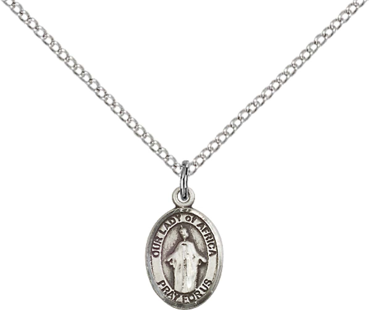 Sterling Silver O/L of Africa Pendant with 18 inch Sterling Silver Light Curb Chain - Small