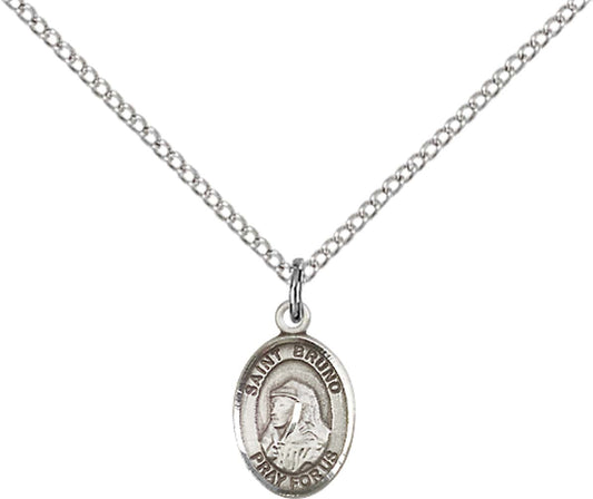 Sterling Silver St. Bruno Pendant with 18 inch Sterling Silver Light Curb Chain - Small