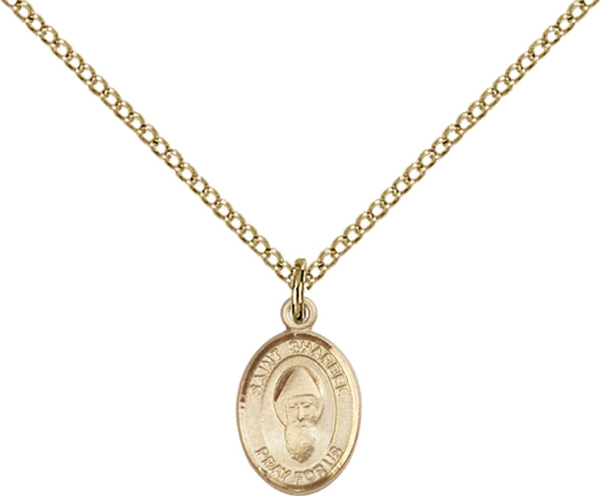 14kt Gold Filled St. Sharbel Pendant with 18 inch Gold Filled Light Curb Chain - Small