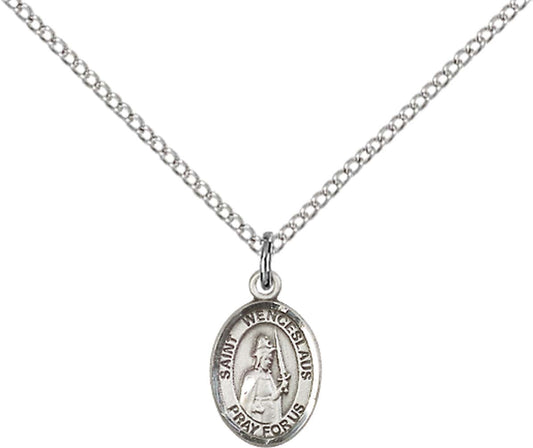 Sterling Silver St. Wenceslaus Pendant with 18 inch Sterling Silver Light Curb Chain - Small