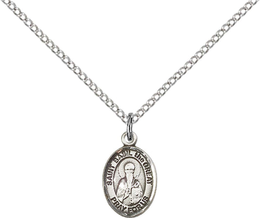Sterling Silver St. Basil the Great Pendant with 18 inch Sterling Silver Light Curb Chain - Small
