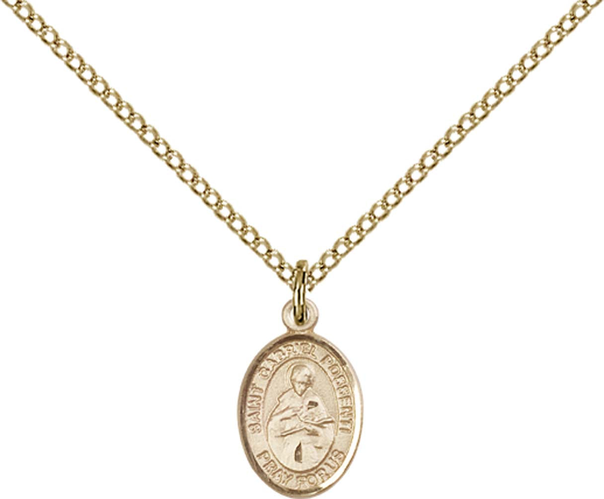 14kt Gold Filled St. Gabriel Possenti Pendant with 18 inch Gold Filled Light Curb Chain - Small
