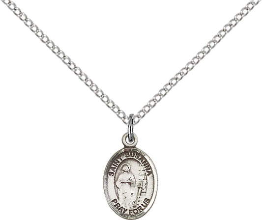 Sterling Silver St. Susanna Pendant with 18 inch Sterling Silver Light Curb Chain - Small
