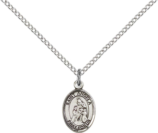 Sterling Silver St. Angela Merici Pendant with 18 inch Sterling Silver Light Curb Chain - Small