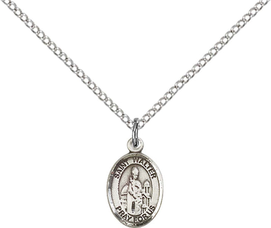 Sterling Silver St. Walter of Pontoise Pendant with 18 inch Sterling Silver Light Curb Chain - Small