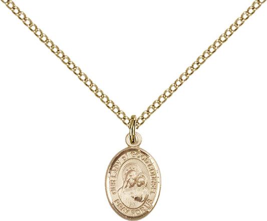 14kt Gold Filled O/L of Good Counsel Pendant with 18 inch Gold Filled Light Curb Chain - Small