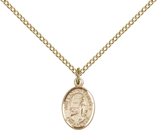 14kt Gold Filled O/L of Lourdes Pendant with 18 inch Gold Filled Light Curb Chain - Small