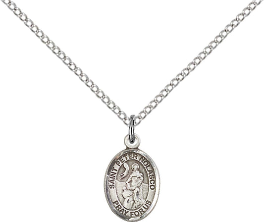 Sterling Silver St. Peter Nolasco Pendant with 18 inch Sterling Silver Light Curb Chain - Small