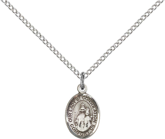 Sterling Silver O/L of Consolation Pendant with 18 inch Sterling Silver Light Curb Chain - Small
