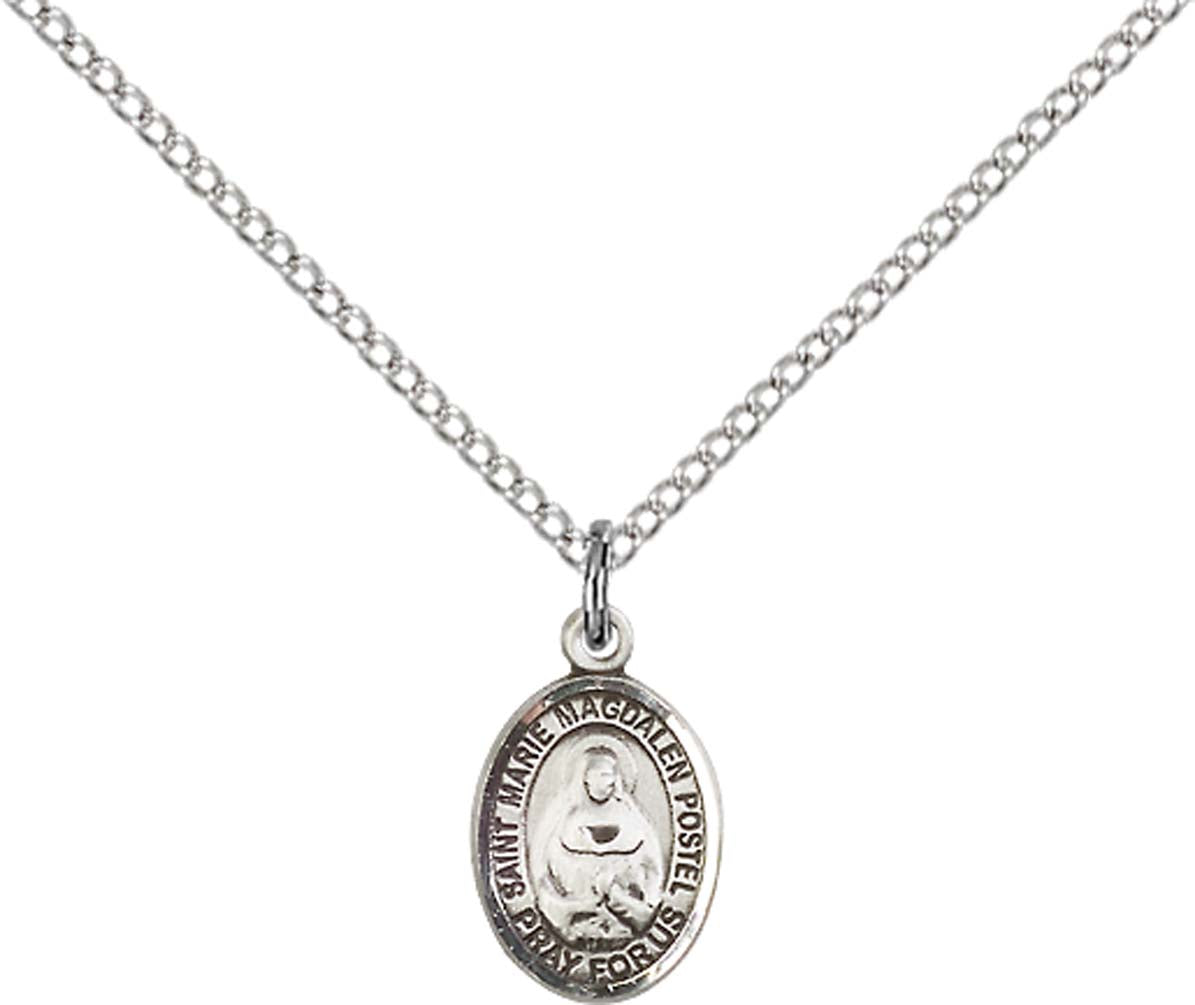 Sterling Silver Marie Magdalen Postel Pendant with 18 inch Sterling Silver Light Curb Chain - Small